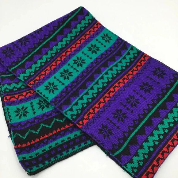 Reversible Christmas Scarf Scandinavian Nordic Vibes Snowflake Winter Fair Isles - Picture 2 of 12